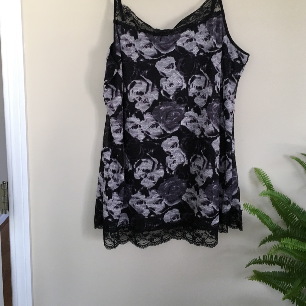 Black & Grey Lace Trimmed Tank